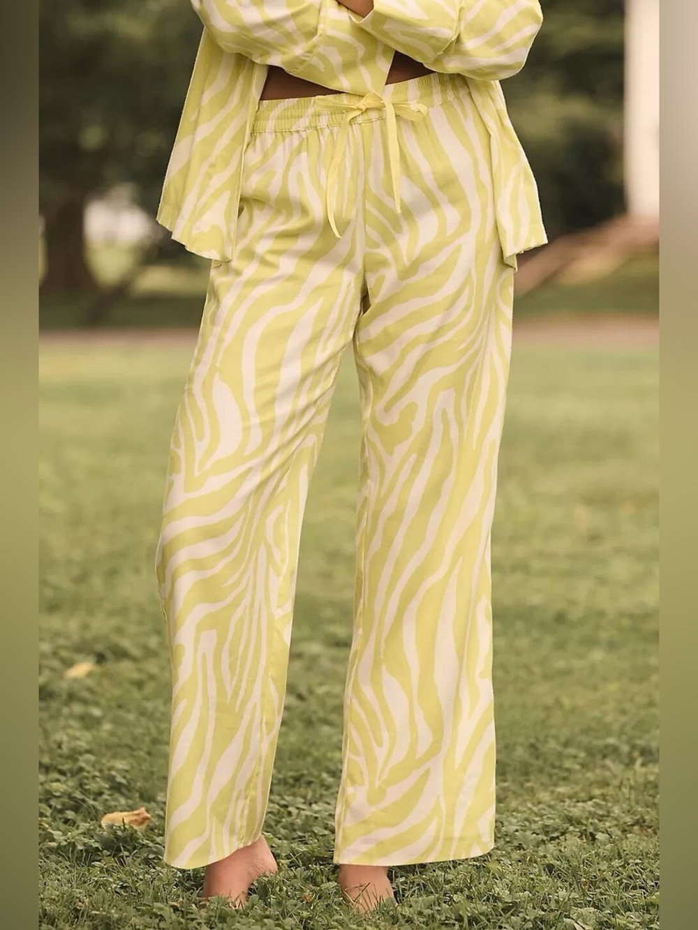 Anthropologie Lime Green Zebra Flannel Pants. Size: XS.